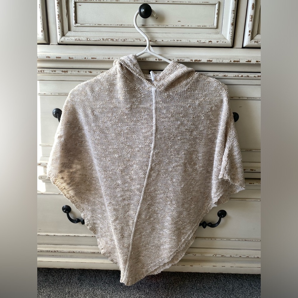 Firefly Boho Beige Knit Hooded Poncho (S-M)